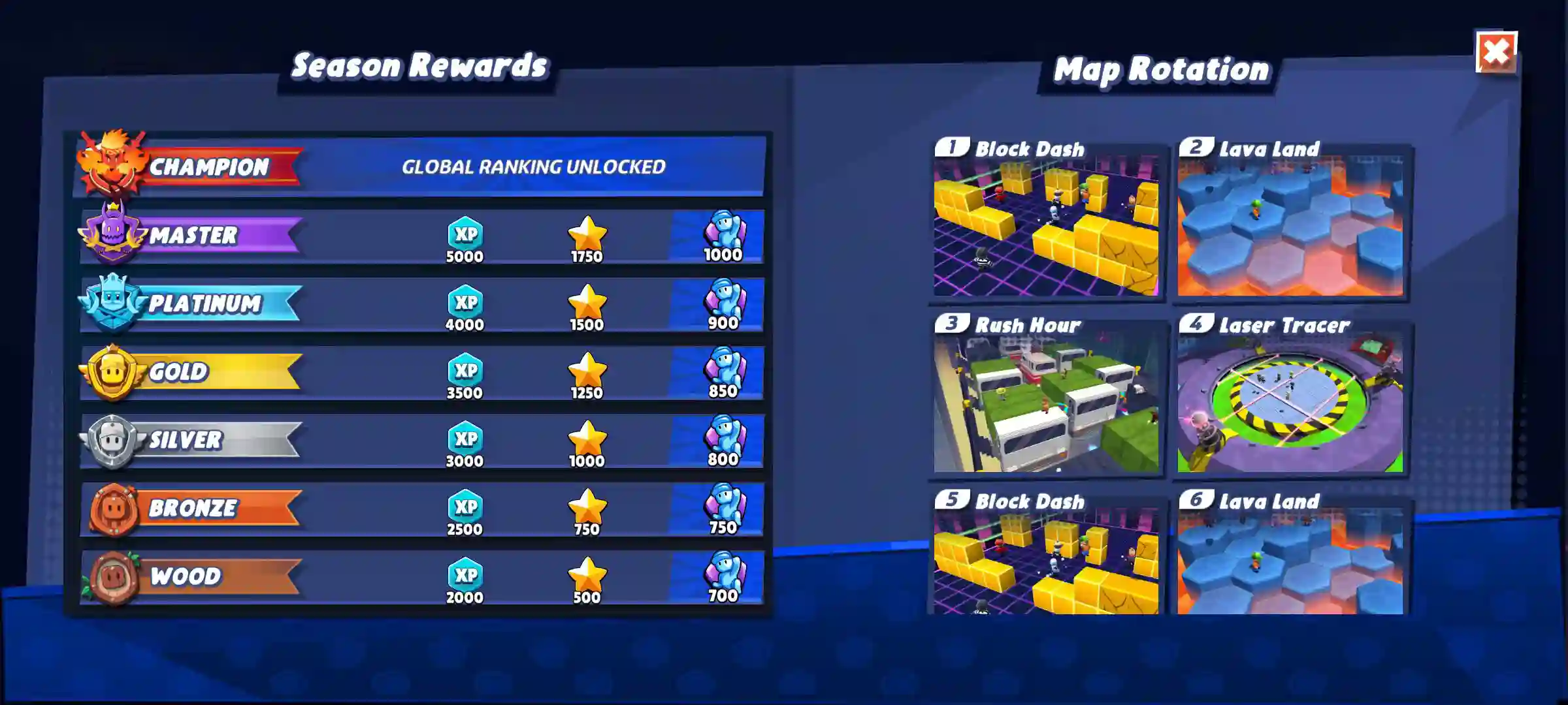List of all rank leagues in the game.