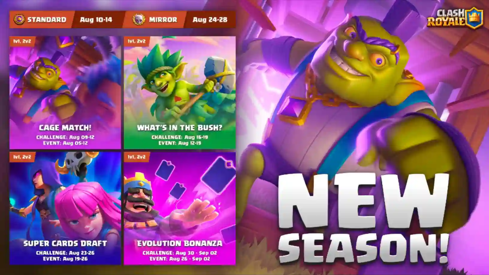 List of all events and challenges taking place in Goblin Bonanza season of Clash Royale.