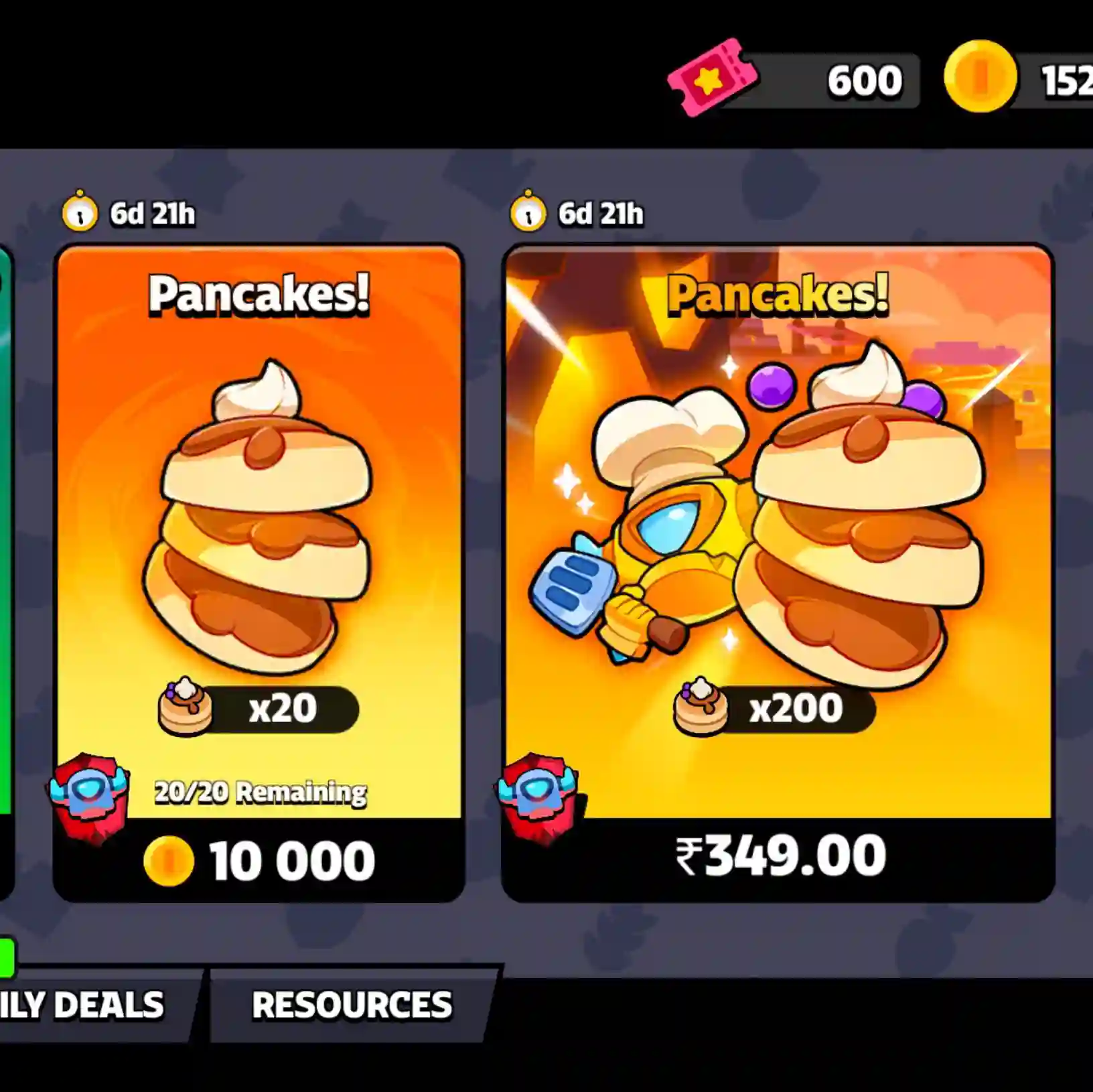 Grab deals and offers to buy Pancakes using coins as well as in-app purchases.