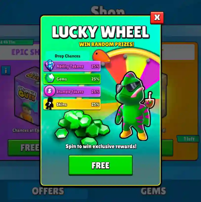 Unlock new abilities from the lucky wheel, stumble passes, missions, and more