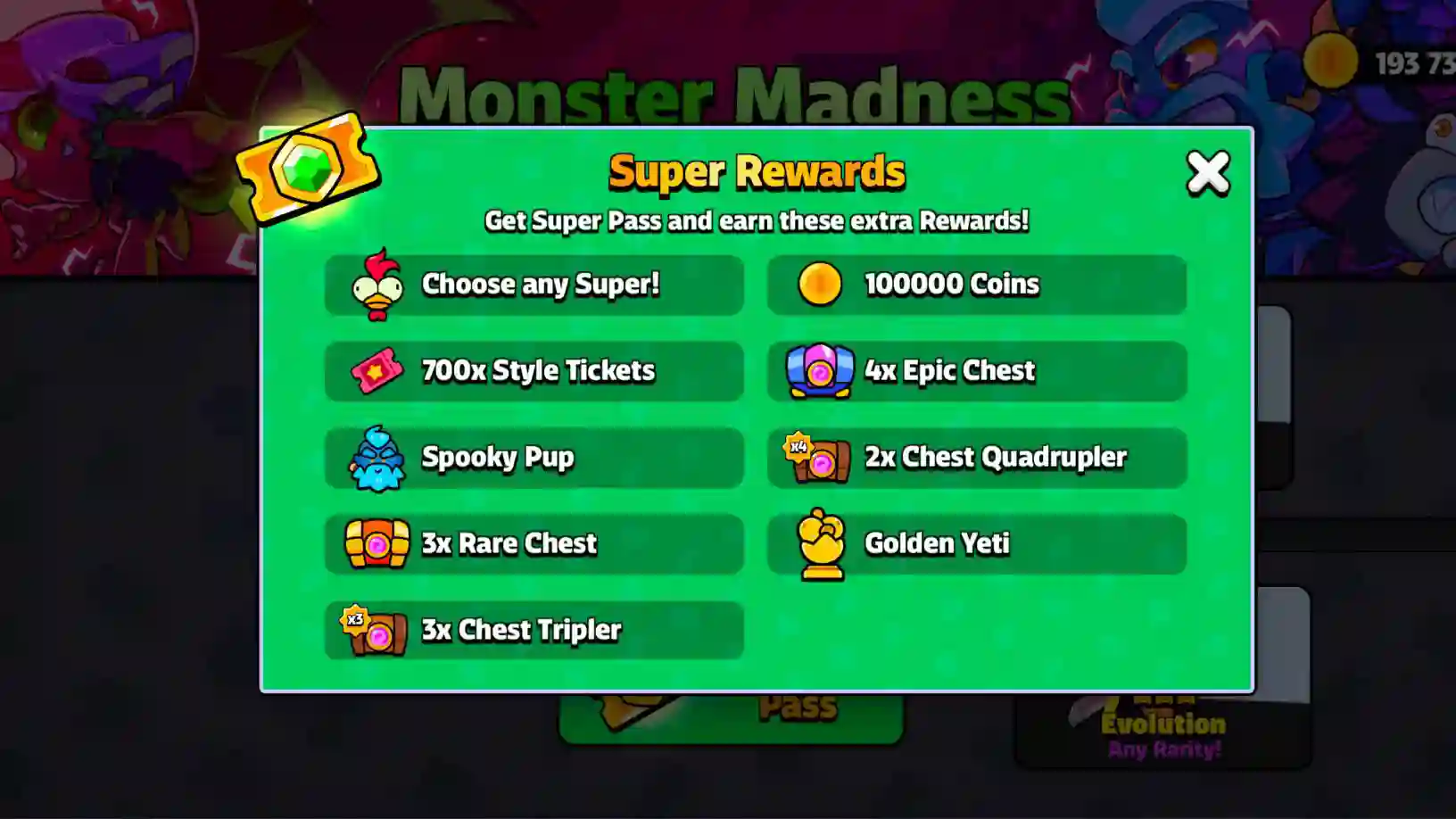 Super Rewards for Monster Madness. Exclusive for Super Gem Pass users only