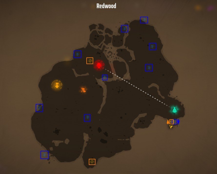 Map indicating the locations of Graves and Music Discs in Redwood.