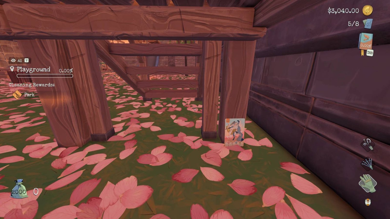 At the lamp in the Recreation area, you'll find the seventh card. It's stuck on the lamp, so you’ll want to pay attention here to avoid overlooking it.