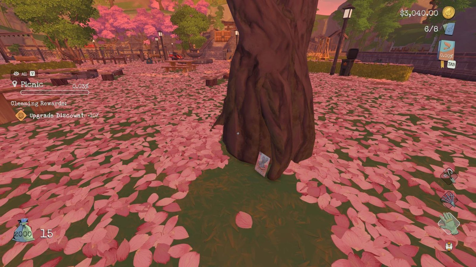 Section: Sakura Card #8. Nearby text: Go to the Picnic area and check below this tree to find the last card.