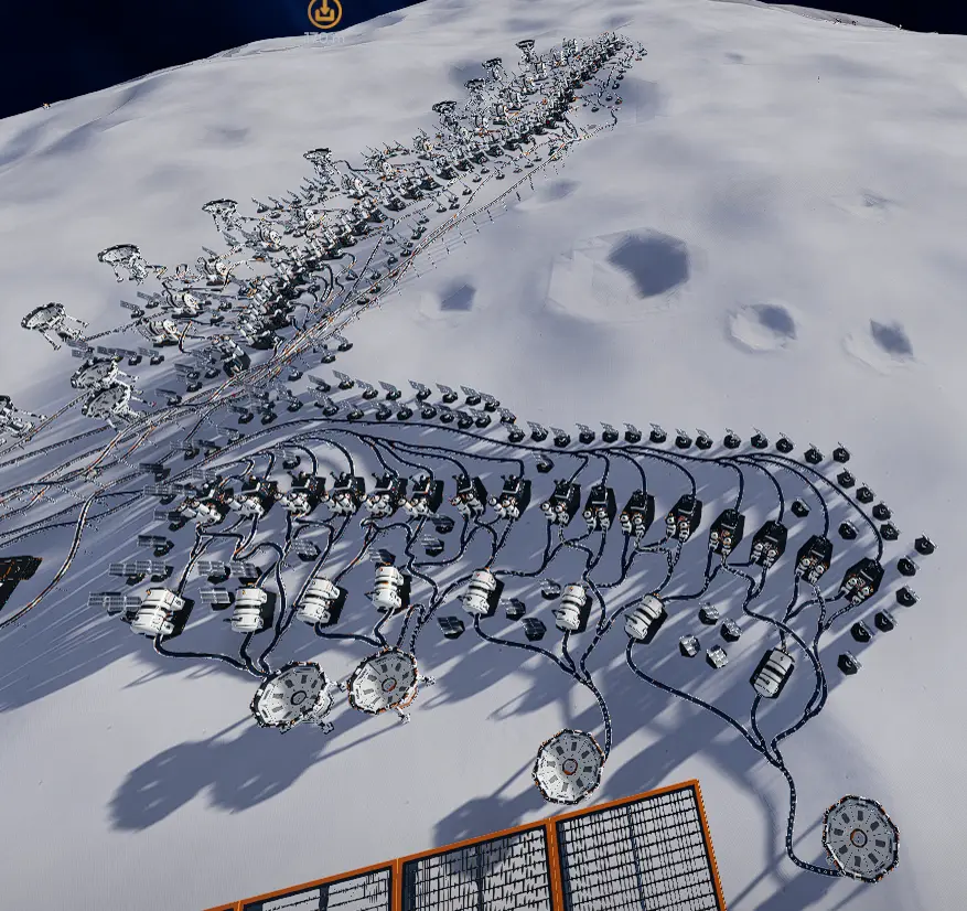 Section: Late-Game Maximum Efficiency Build. Nearby text: I also make sure to add Solar Panels to the build. Here’s what my maximum-efficiency late-game production layout looks like: