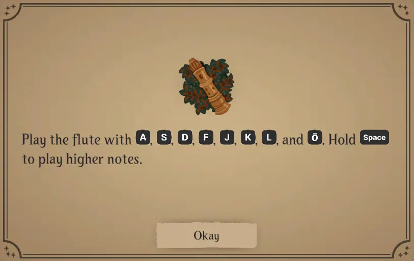 Songs of Glimmerwick inventory showcase highlighting the earthy tones of the Ochrebark flute.