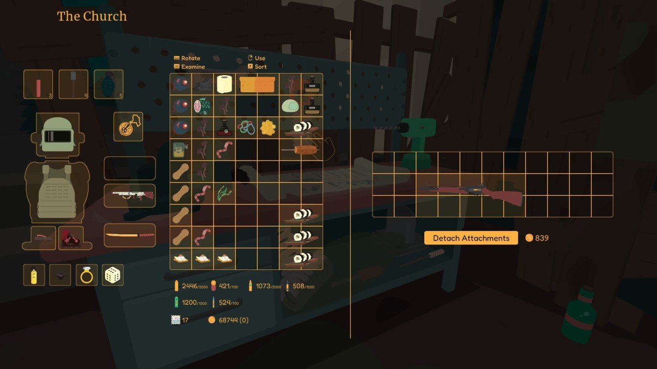the game SULFUR image illustrating how to use the workbench to remove attachments.