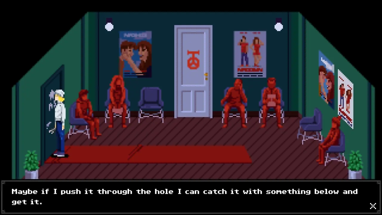 After the encounter with Sanguis, I grab the blue Triangular Stone located to the right of the red candle in the candle arena. Return to the main apartment area and ensure I have both the Scissor Blade and X-Ray tools. Find the Scissor Blade on the kitchen counter and the X-Ray on the short bookshelf by the apartment’s front door, wedged between a picture frame and a lamp. Exit the apartment and move toward the green Floor 2 elevator, using the Triangular Stone at the blue symbol door. Inside, head to the leftmost door labeled A.S., where there’s a noticeable red carpet. Use the Scissor Blade followed by the X-Ray to obtain the A.S. Key.