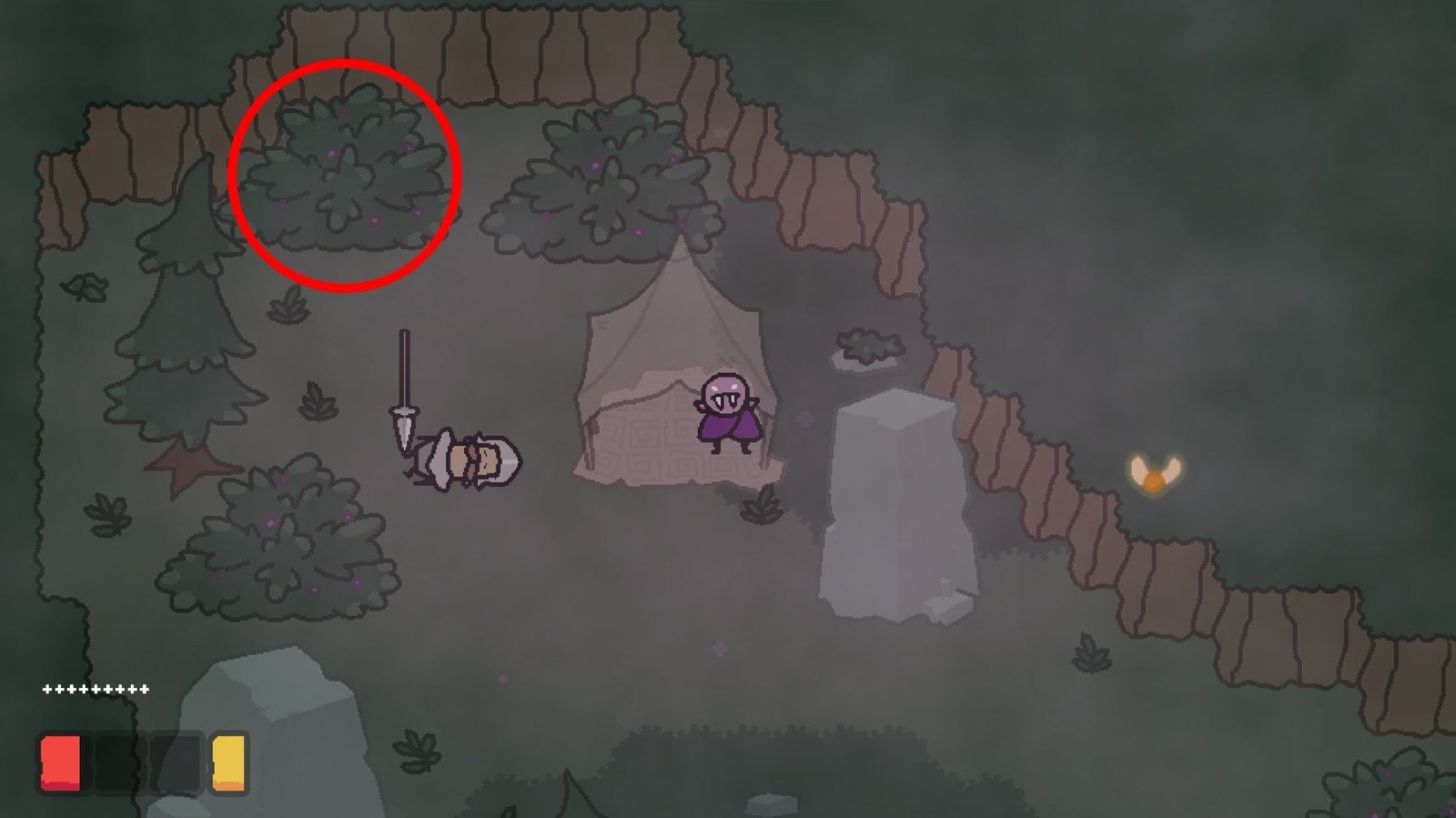 Section: Gnome 4: Bush Near the Hollowseed Room. Nearby text: Check the bush in the upper-left corner. The fourth gnome is hidden there.