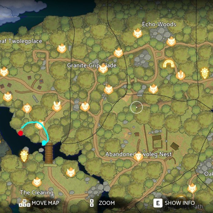 Section: ThunderClan Sun Spots Locations. Nearby text: Sun Spot near the bridge: Push the log into position before crossing the bridge to reach this spot.