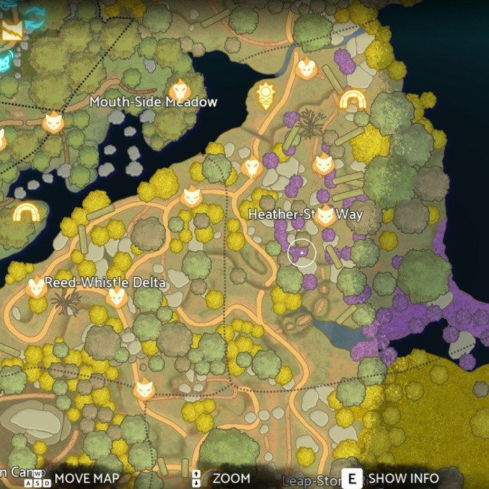 Section: WindClan Sun Spots Locations. Nearby text: First three Sun Spots: Head to their locations and walk up to each one.