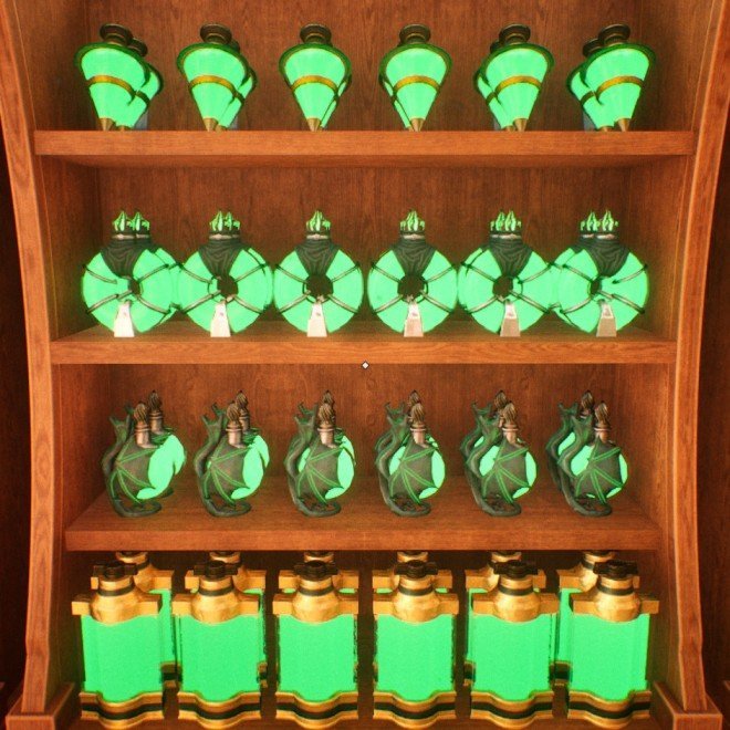 Cabinet 3 - Nearby items: Whirlcone Elixir, Ringglass Elixir, Dragonwing Elixir, Bandbarrel Draught